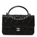 Lambskin Quilted Flap Phone Holder With Chain Black