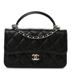 Lambskin Quilted Flap Phone Holder With Chain Black