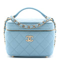 Caviar Quilted Top Handle Vanity Case With Chain Blue