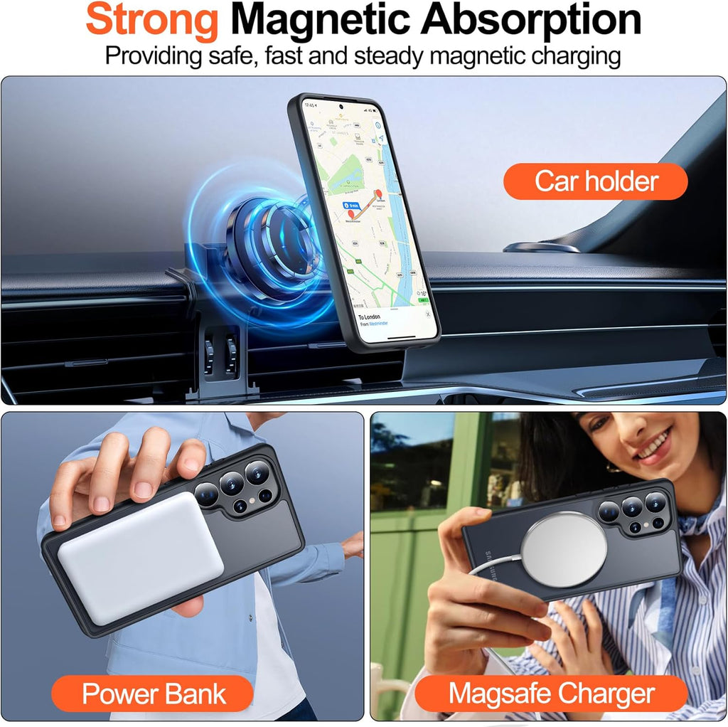 Entronix Bundle Compatible with Galaxy S24 Ultra - [Magnetic] Translucent Matte Case & 2 Clear Screen Protectors