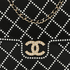 Plexiglass Crystal Quilted Minaudiere Clutch Black White