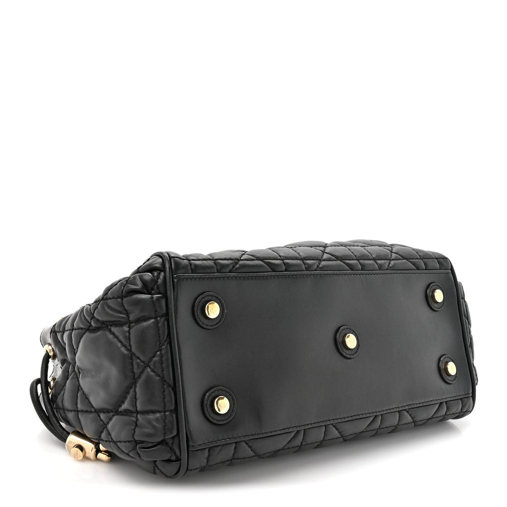 Lambskin Cannage Side Pocket Satchel Black