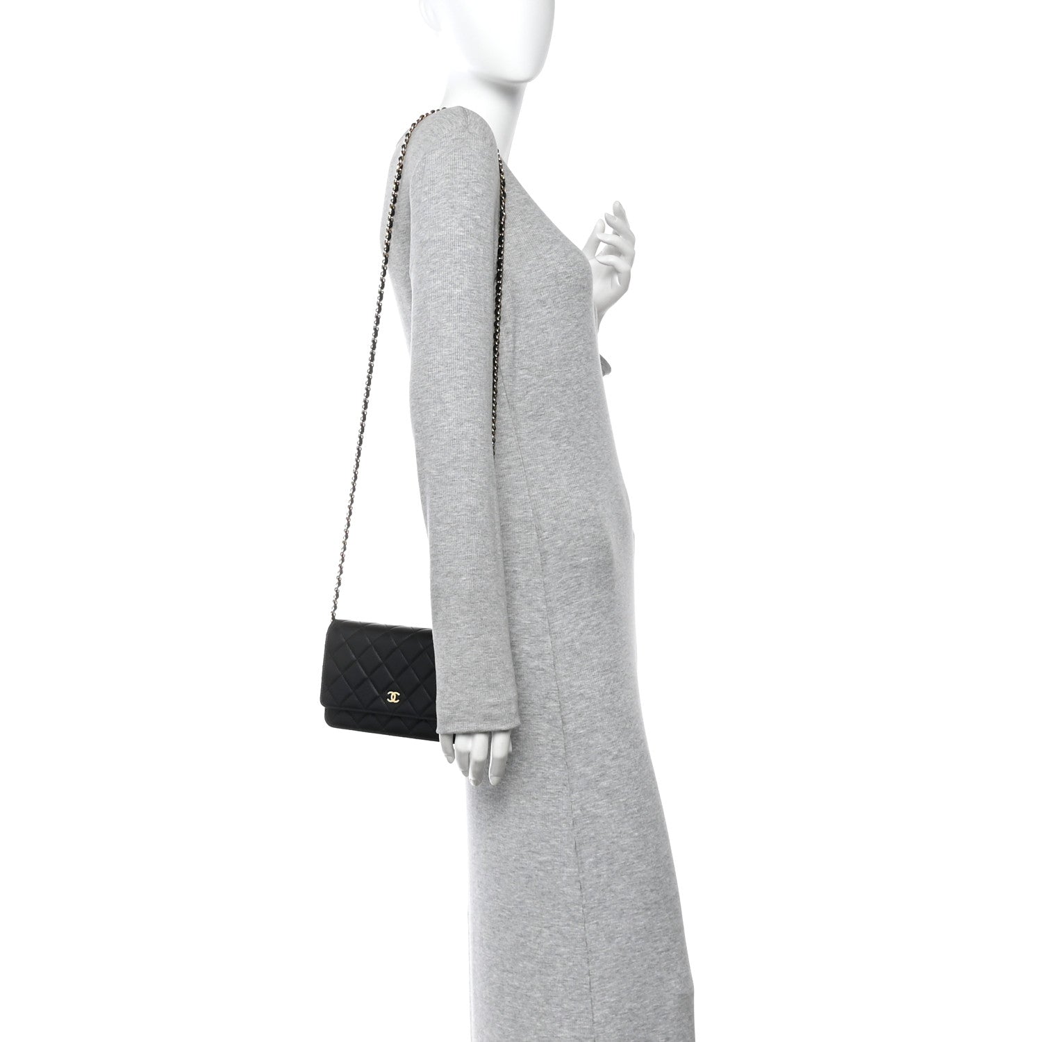 Lambskin Quilted Wallet On Chain WOC Black
