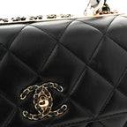 Lambskin Quilted Small Trendy CC Chain Dual Handle Flap Bag Black