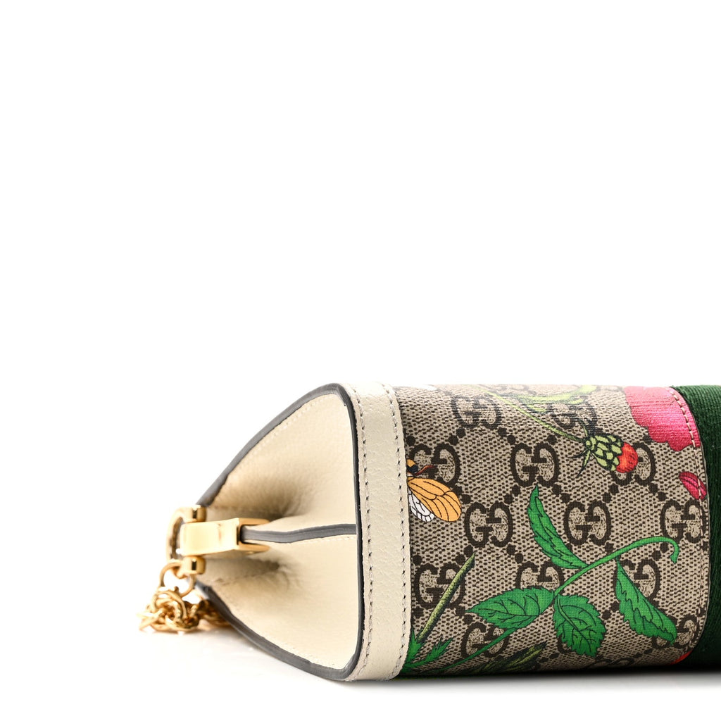 GG Supreme Monogram Flora Web Small Ophidia Chain Shoulder Bag White