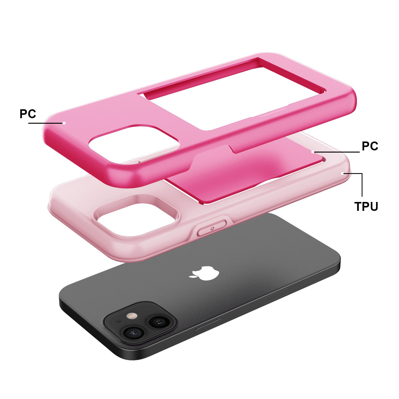 Tpu Pc Hybrid 2-In-1 Flip Card Holder Phone Case For Apple Iphone 12 Mini In Pink
