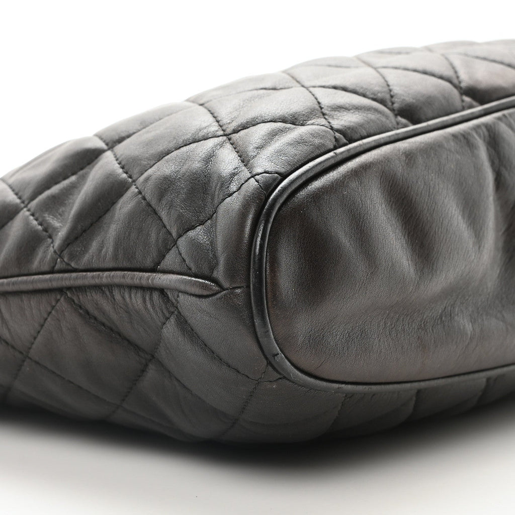 Calfskin Quilted CC Shopping Tote Black