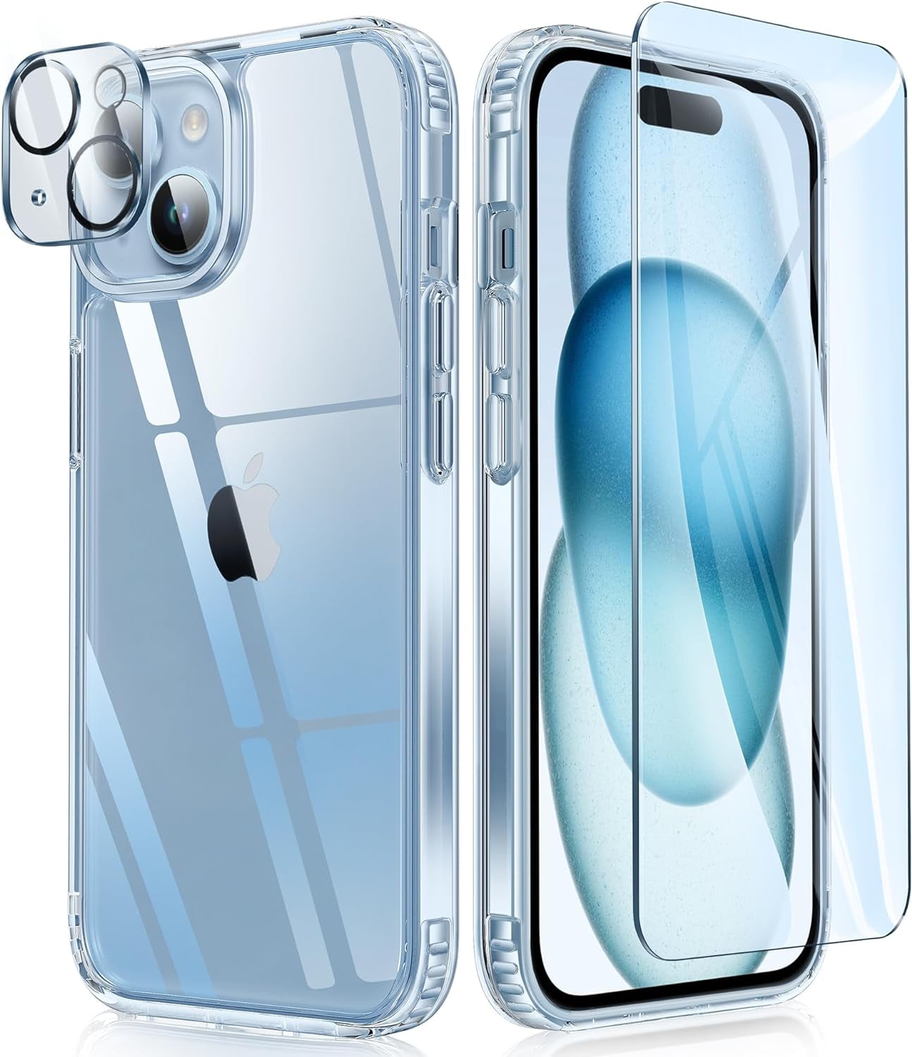 Entronix Bundle Compatible with iPhone 15 Plus - [Hard] Clear Case, 1 Clear Screen Protector & 1 Camera Lens Protector