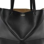 Shiny Calfskin Medium Puzzle Fold Tote Black