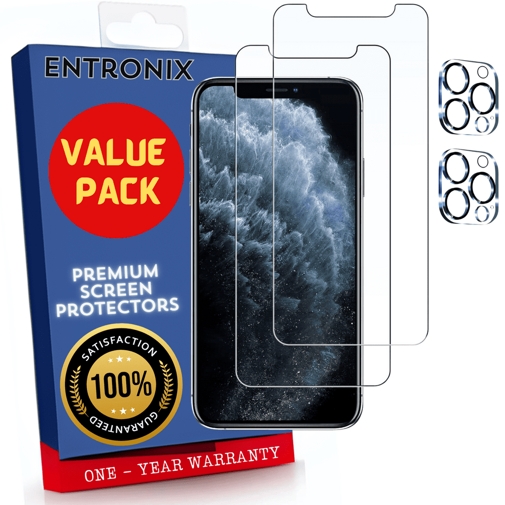 Entronix Clear Screen Protector & Camera Lens Protector Compatible with iPhone 11 Pro Max - 4-Piece Combo