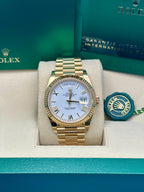 Rolex Yellow Gold Day-Date 40  - White Bevelled Roman Dial - President Bracelet - 228238 wrp