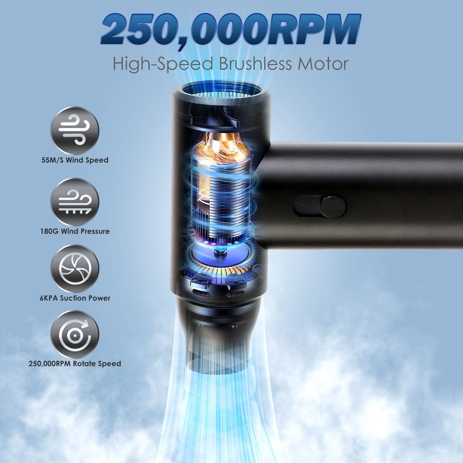 Compressed Air Duster Brushless Motor 250000RPM Stepless Variable Speed 10000mAh Battery Cordless Dust Blower Vacuum Cleaner Portable Jet Dry Blower for PC Keyboard Car Home