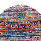 Tweed Quilted Round Clutch With Chain Blue Pink Orange