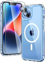 Entronix Bundle Compatible with iPhone 14 Plus - [Magnetic] Clear Case, 1 Clear Screen Protector & 1 Camera Lens Protectors