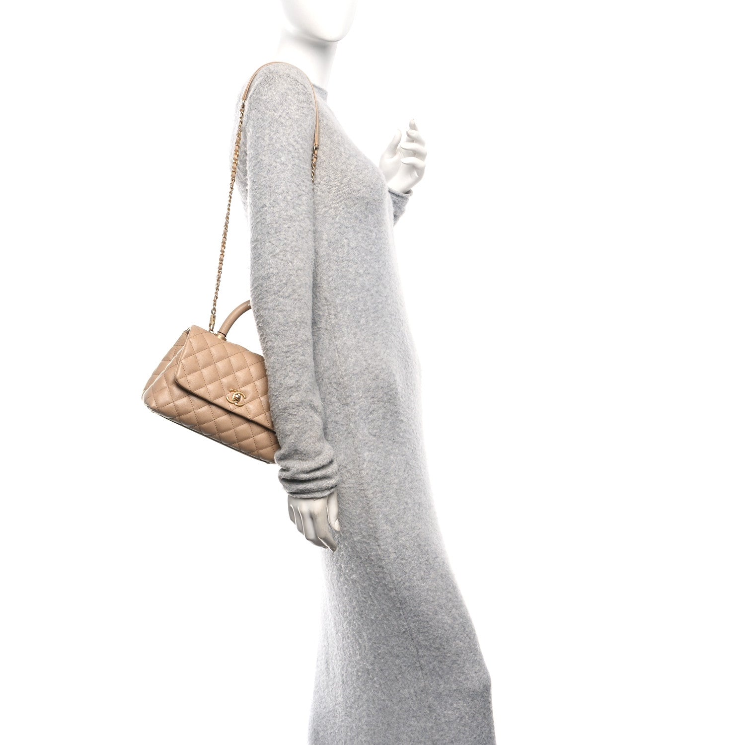 Caviar Quilted Mini Coco Handle Flap Beige