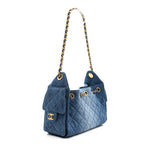 Washed Denim Quilted Mini Chanel 25 Handbag Blue