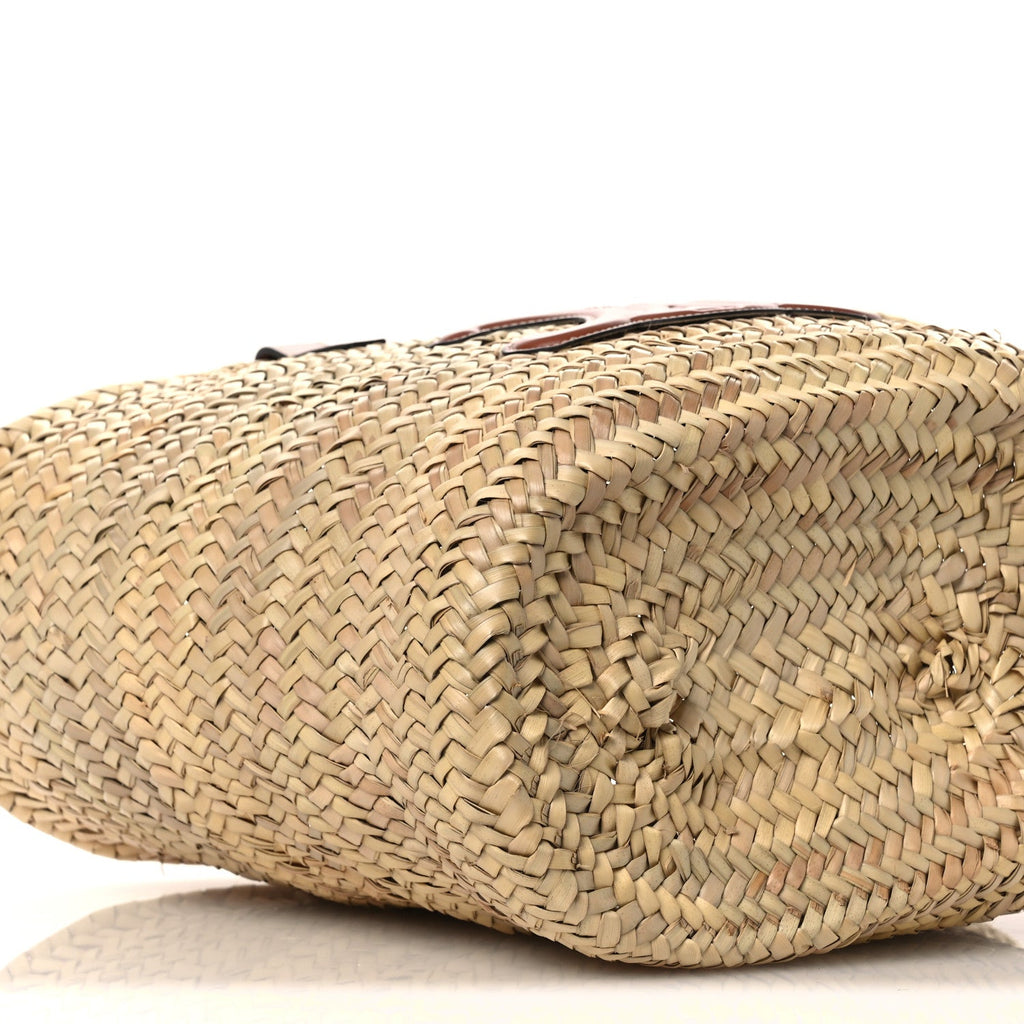 Raffia Calfskin Triomphe Medium Panier Tan