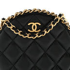 Lambskin Quilted Chain Around CC Round Clutch With Chain Black