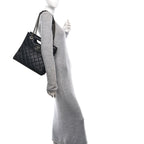 Goatskin Quilted Small Perfect Edge Shopping Tote Black