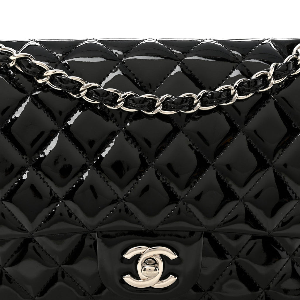 Patent Quilted Medium Double Flap Black