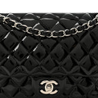 Patent Quilted Medium Double Flap Black