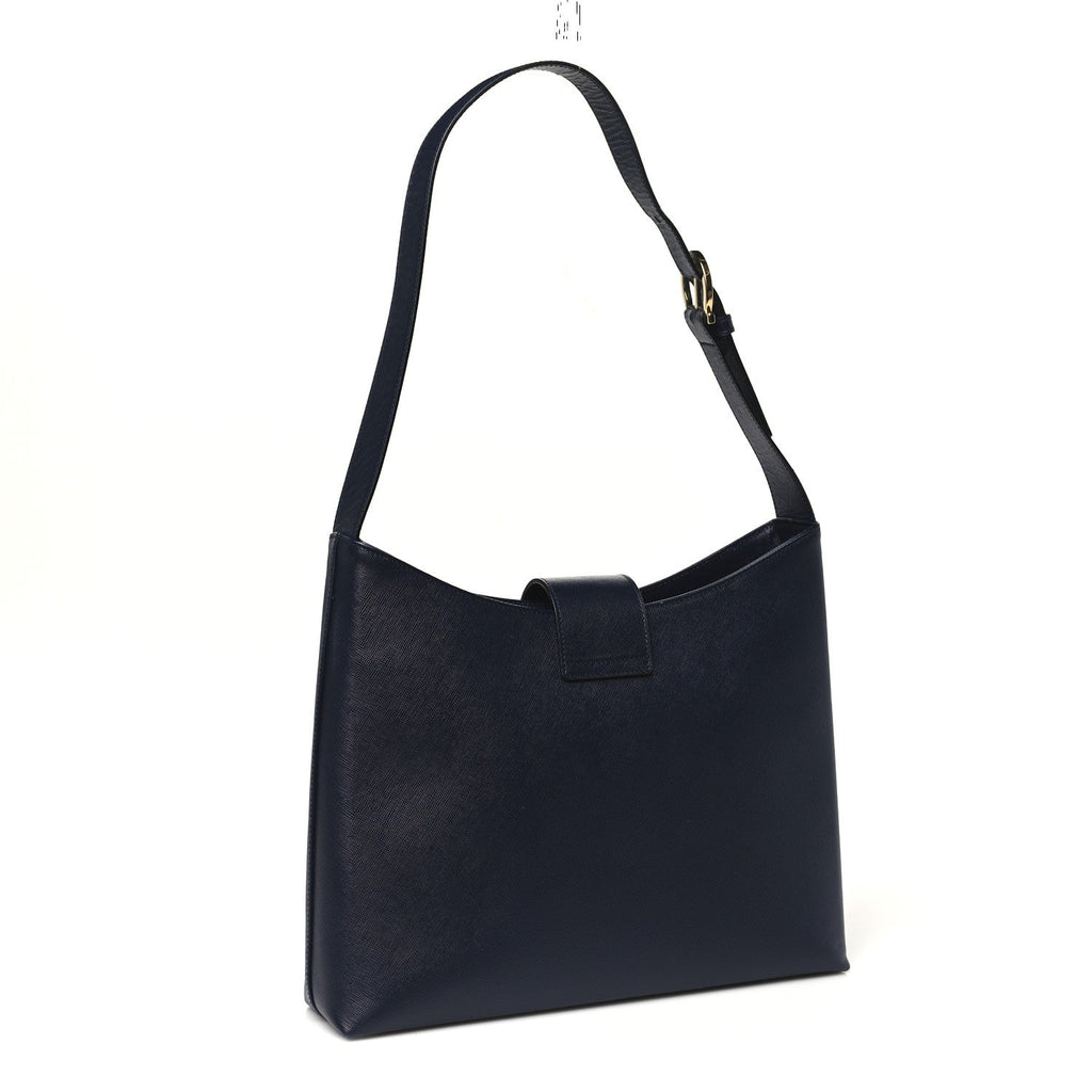 Hammered Calfskin Trifolio Shoulder Bag Navy
