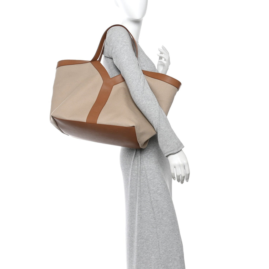 Canvas Calfskin Y Tote Tan Natural