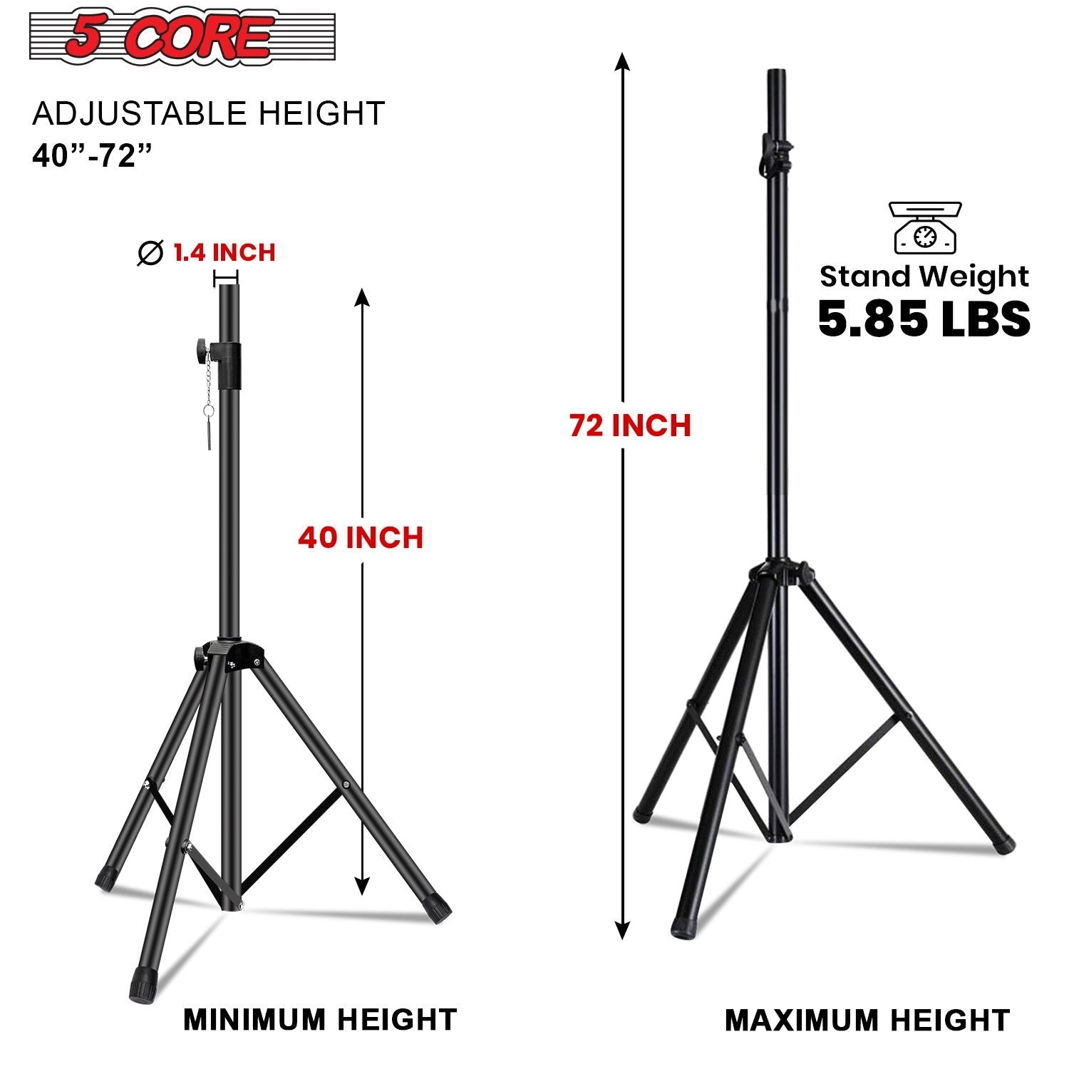 Speaker Stand Pair Height Adjustable Universal PA DJ Tripod Studio Monitor Stands Heavy Duty w 35mm Compatible Insert for Home On Stage In Studio Use Black - SS HD 2PK BLK WOB