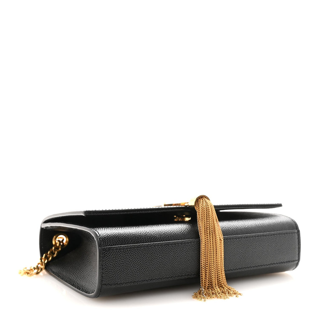 Calfskin Crocodile Embossed Small Classic Monogram Kate Tassel Satchel Black