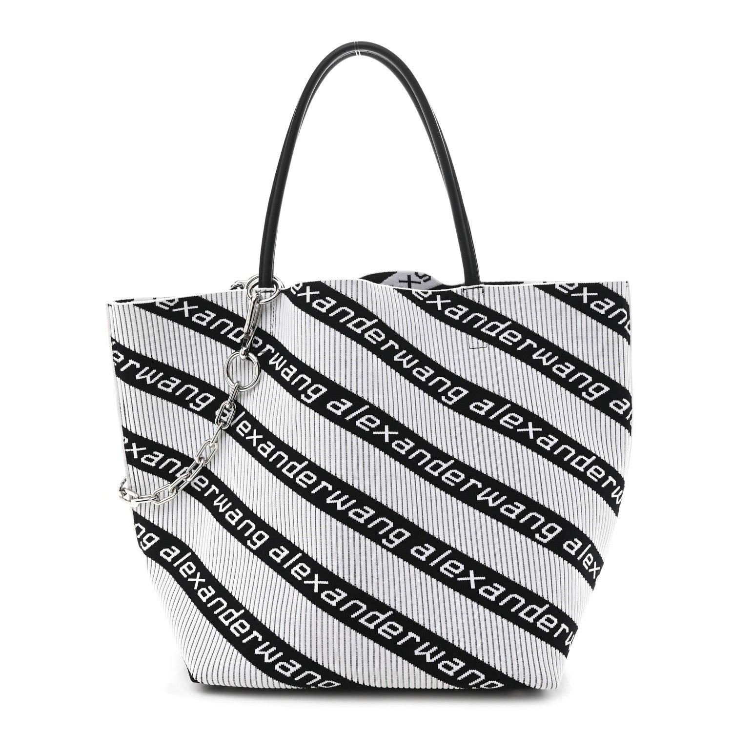 Knit Jacquard Diagonal Logo Roxy Tote White Black