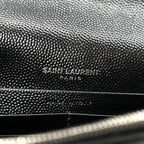 Grain De Poudre Matelasse Chevron Monogram Envelope Chain Wallet Black