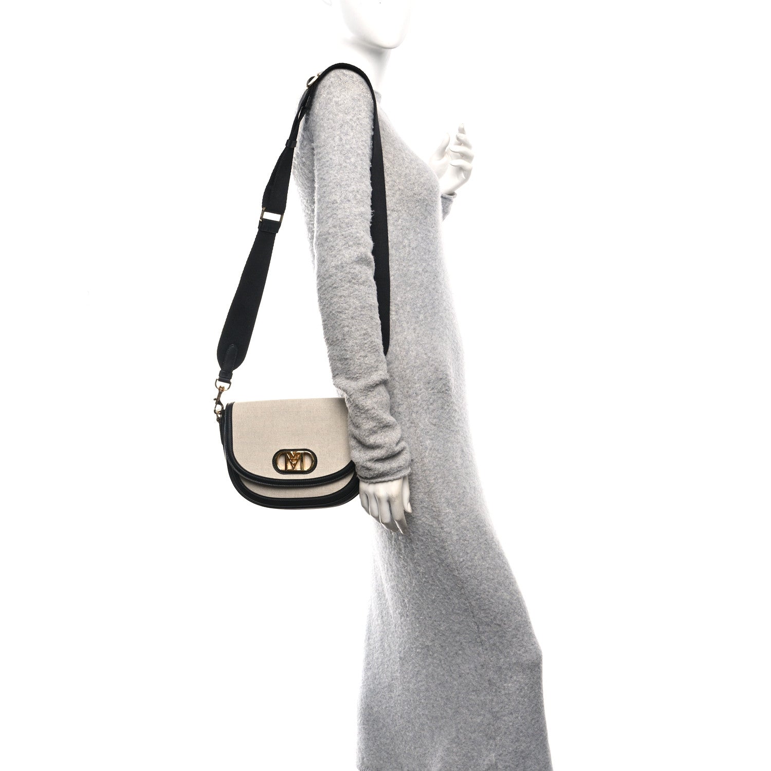 Calfskin Linen Small Travia Crossbody Black