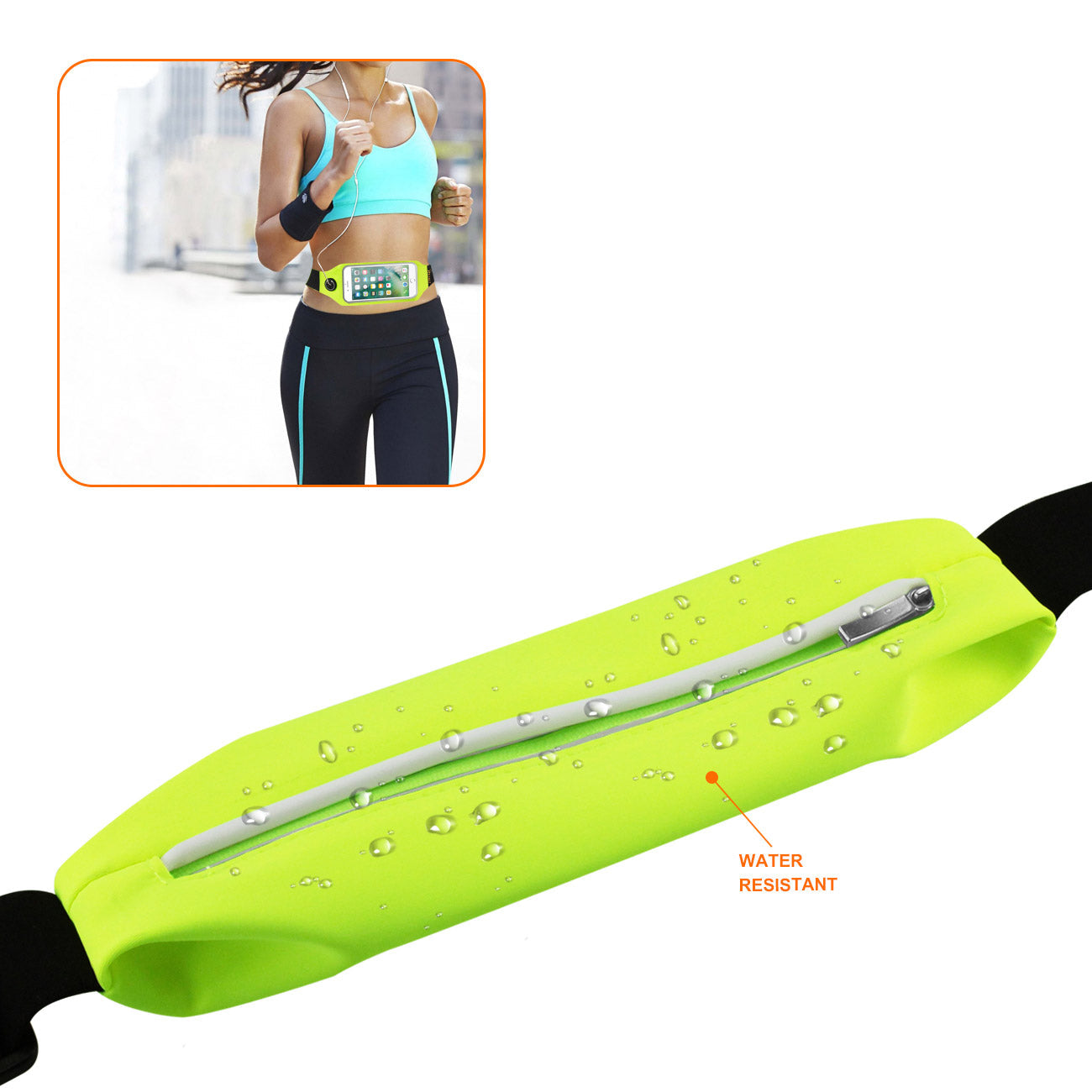 Reiko Running Sport Belt For Iphone 7/ 6/ 6S Or 5 Inches Device With Two Pockets And Led In Green (5X5 Inches)