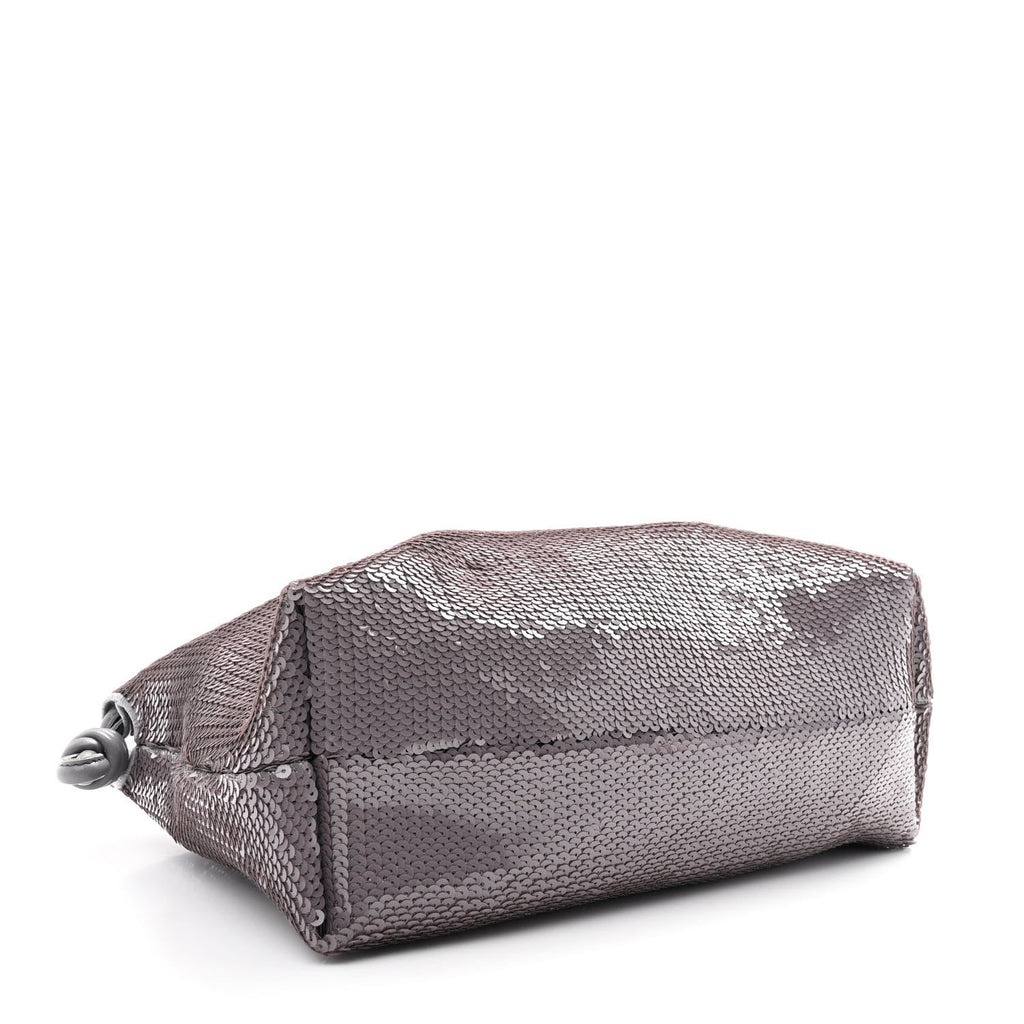 Sequin Medium Donut Chain Flamenco Knot Clutch Grey