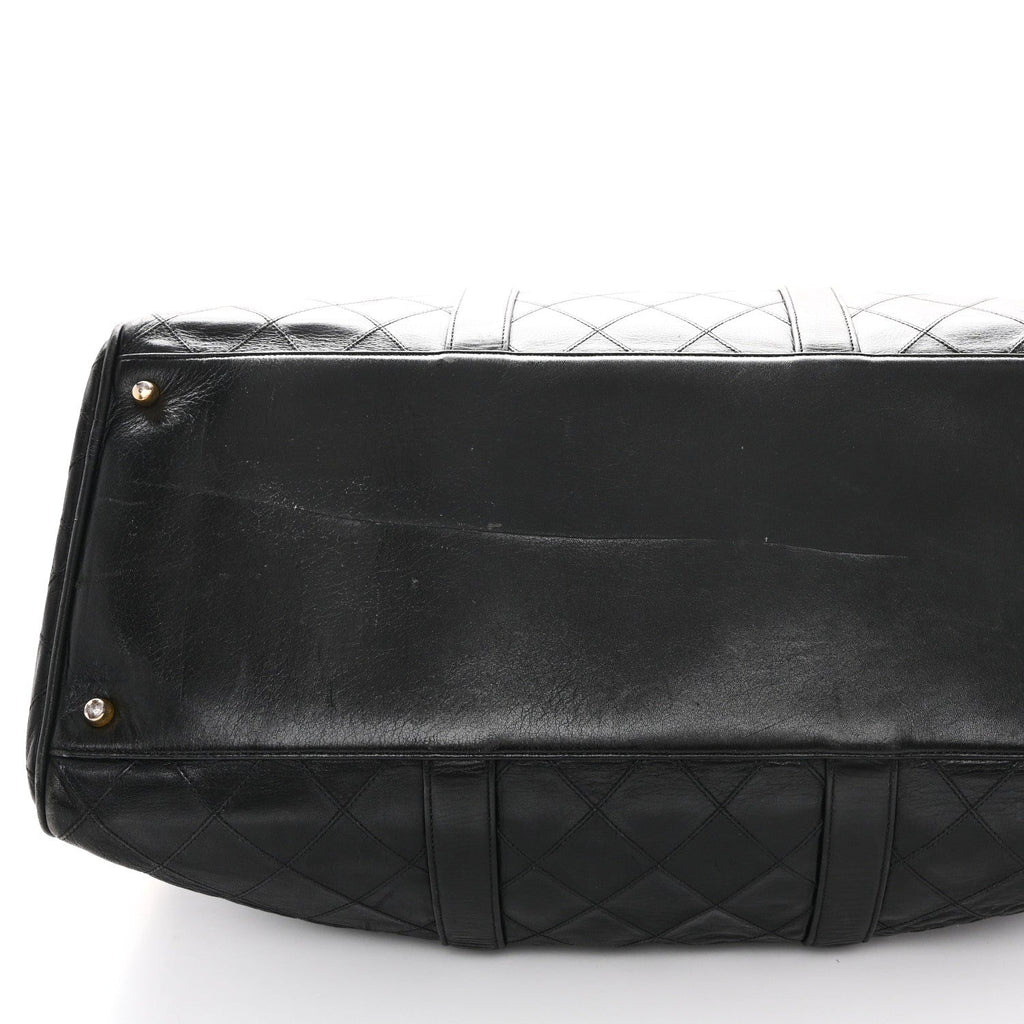 Calfskin Stitched Duffle Travel Bag Black