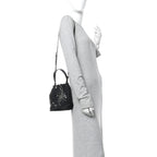 Tessuto Saffiano Ricamo Sequin Crystal Embellished Mini Re-Edition 1978 Bucket Bag Black