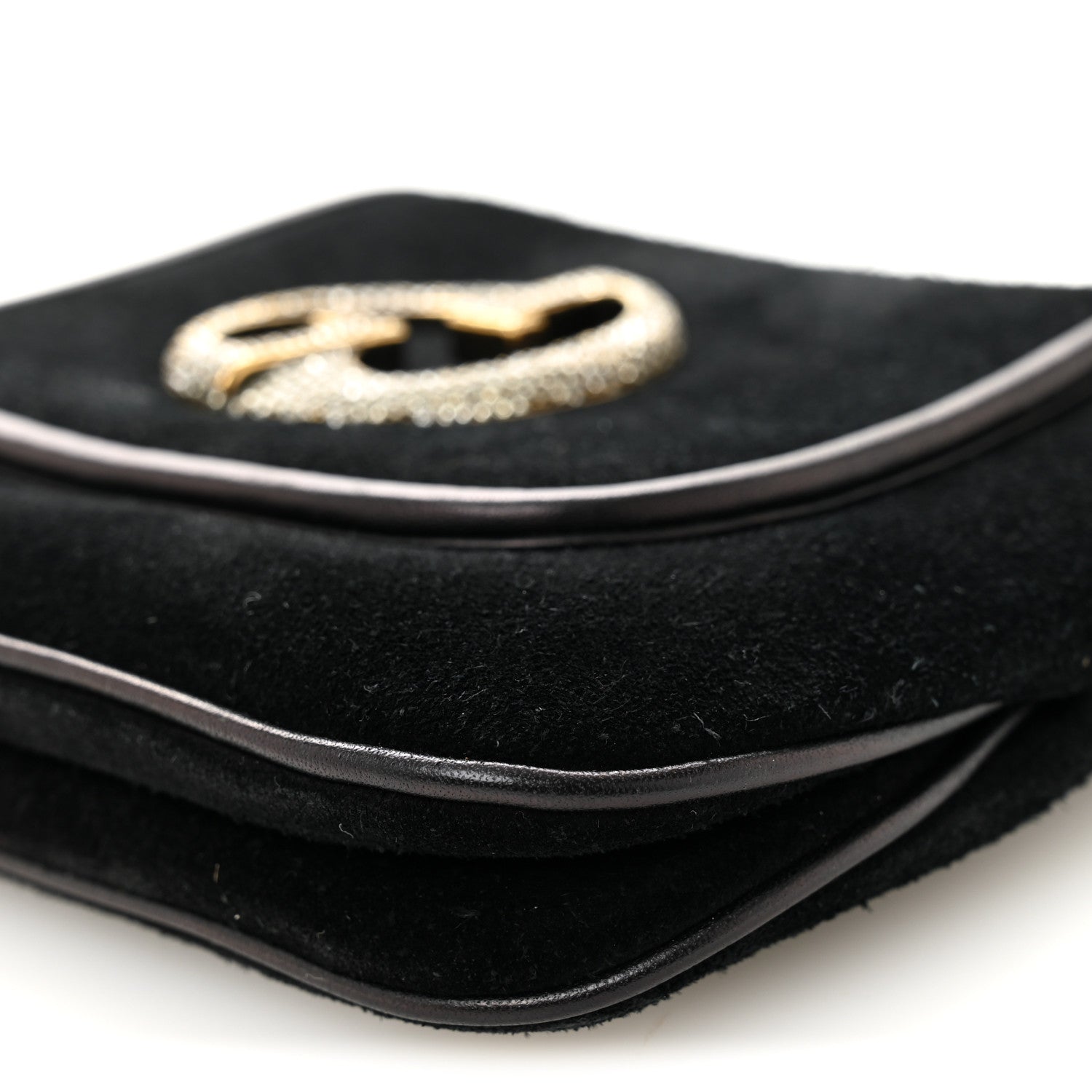 Suede Crystal 1973 Small Chain Shoulder Bag Black