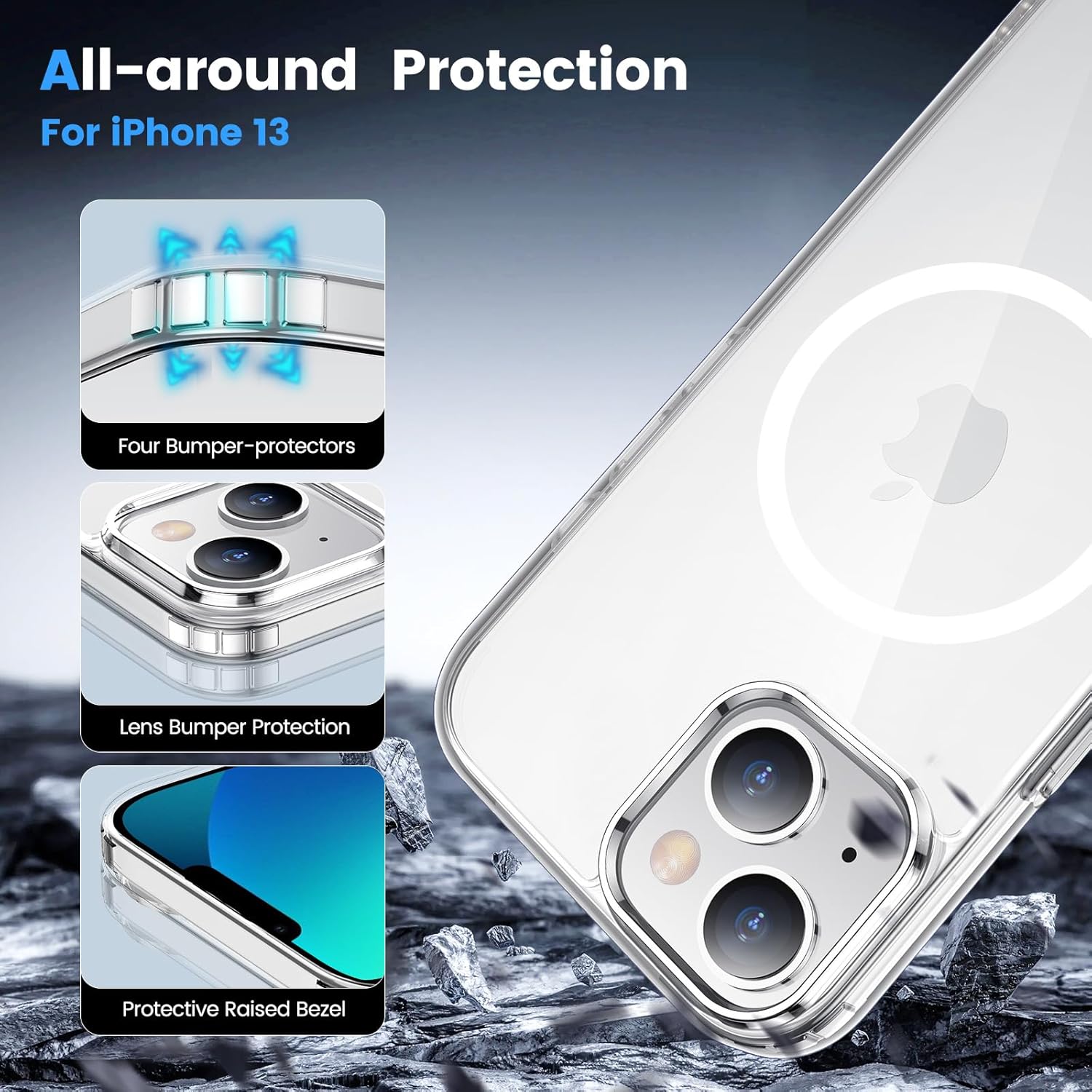 Entronix [Magnetic] Case Compatible with iPhone 13 - [Hard Back] Thick Clear