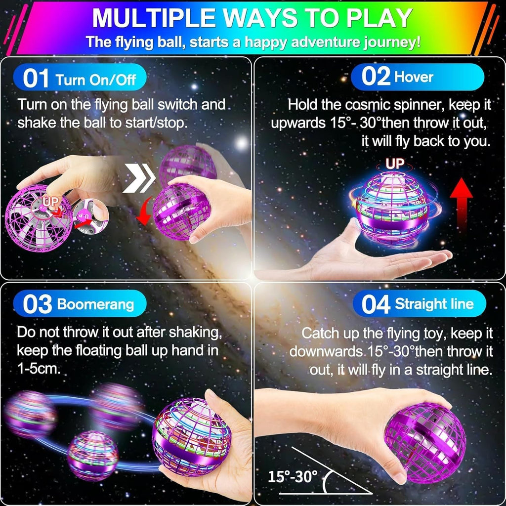 Flying Orb Ball Toy, Upgraded Parachute LED,Magic Hand Controlled Flying Gravity Ball,Cosmic Globe Boomerang