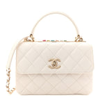 Lambskin Lacquered Quilted Small Trendy CC Dual Handle Flap Bag White