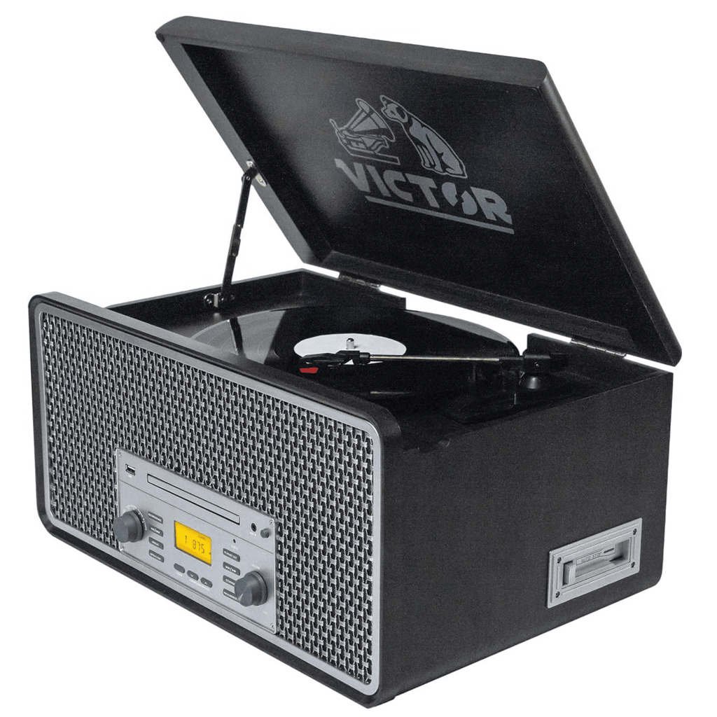Monument 8-in-1 Wood Music Center with 3-Speed Turntable and Dual Bluetooth