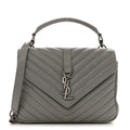 Sheepskin Matelasse Chevron Monogram Medium College Bag Granite