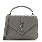 Sheepskin Matelasse Chevron Monogram Medium College Bag Granite