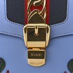 Calfskin Embroidered Medium Sylvie Top Handle Bag Clear Sky Blue