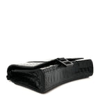 Shiny Calfskin Monochrome Crocodile Embossed Hourglass Chain Bag Black