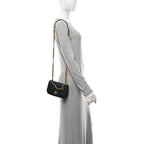 Shiny Lambskin Small Chain Is More Flap Navy Blue