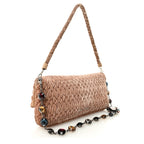 Velvet Matelasse Crystal Chain Shoulder Bag Cammeo