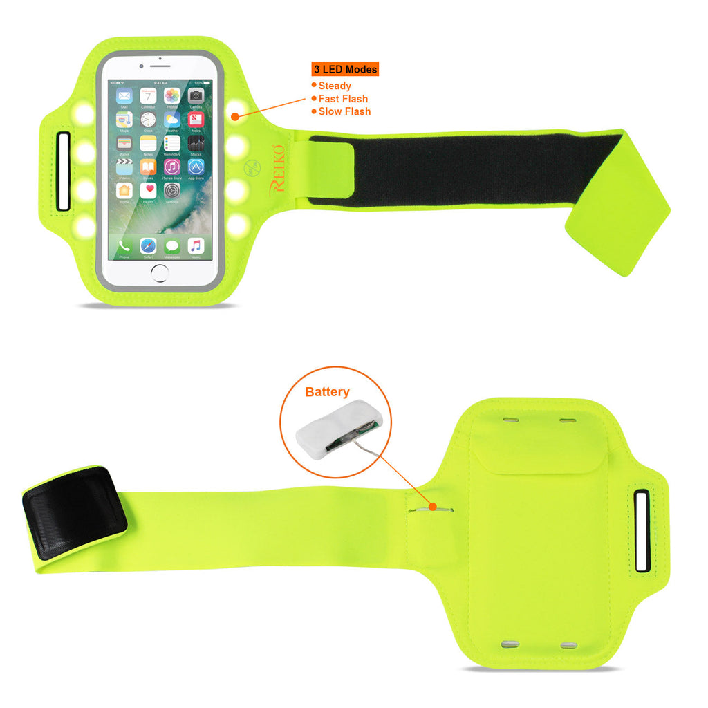 Reiko Running Sports Armband For Iphone 7/ 6/ 6S Or 5 Inches Device With Led In Green (5X5 Inches)