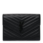 Grain De Poudre Matelasse Chevron Monogram Monochrome Envelope Clutch Black