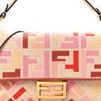 Canvas Vitello King FF Embroidered Baguette Rosa Quarzo Bloody Mary Multicolor